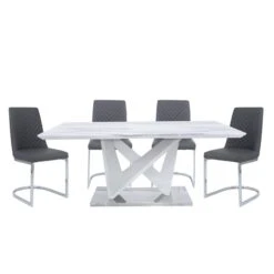 Amada Marble Effect Dining Set With 6 Chevron Chairs