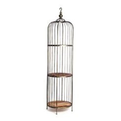 Antique Gold Bird Cage Style Storage Unit With Reclaimed Wood Shelves