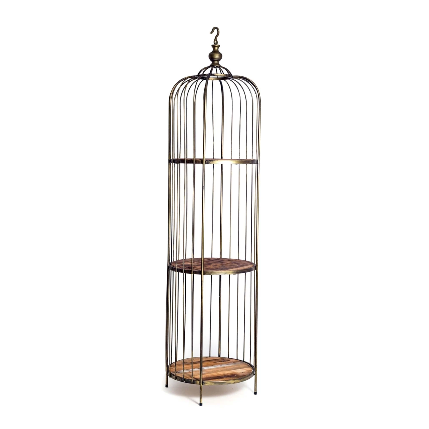 Antique Gold Bird Cage Style Storage Unit With Reclaimed Wood Shelves 2 Antique Gold Bird Cage Style Storage Unit With Reclaimed Wood Shelves - Image 2