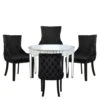 Apollo Antique Champagne Mirrored Round Dining Set With 4 Tufted Back Black Chairs