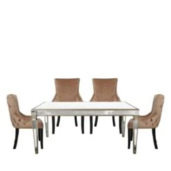 Apollo Champagne Dining Set With 4 Tufted Back Champagne Chairs