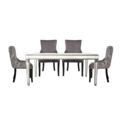 Apollo Champagne Dining Set With 4 Tufted Back Grey Chairs