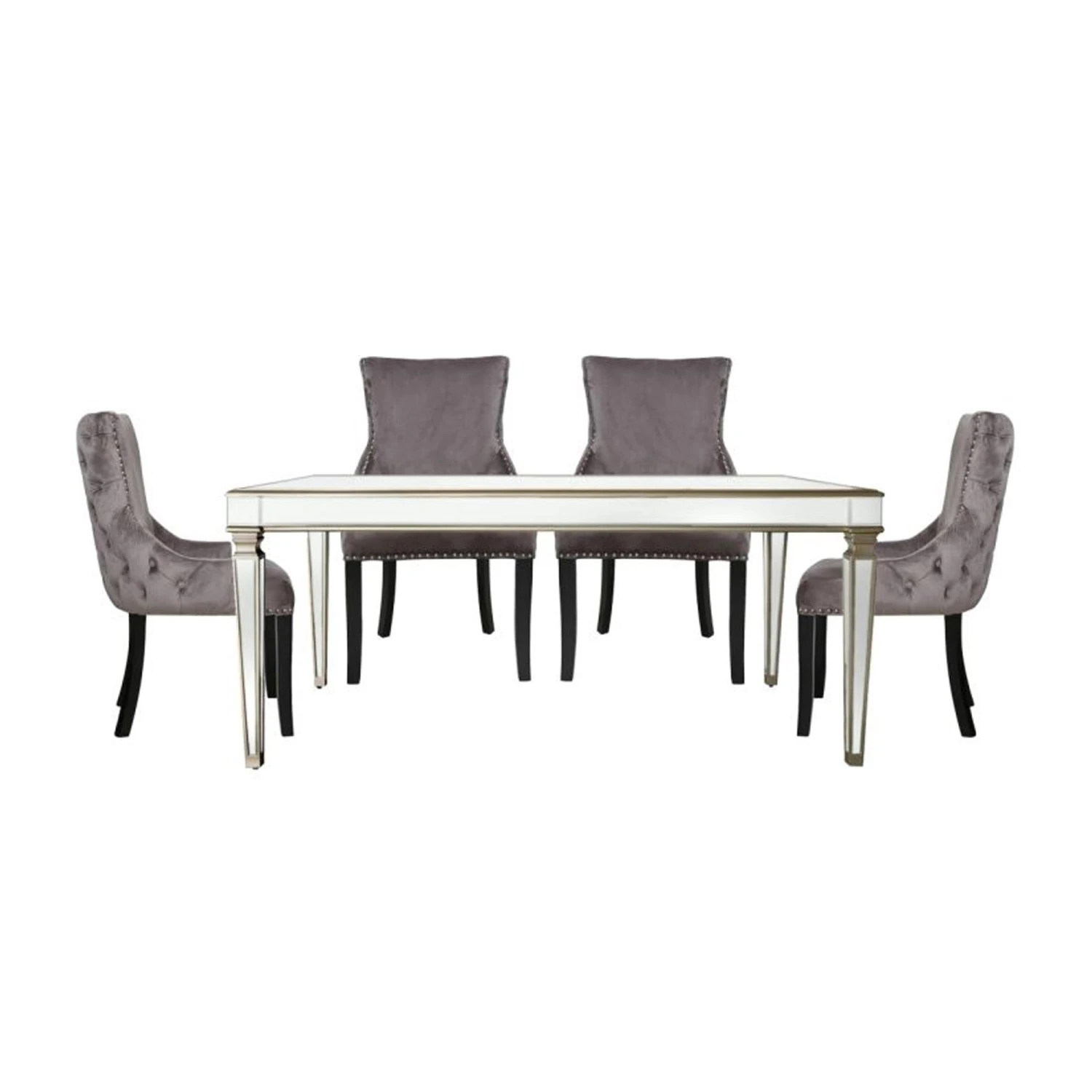 Apollo Champagne Dining Set With 4 Tufted Back Grey Chairs 1 Apollo Champagne Dining Set With 4 Tufted Back Grey Chairs