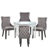Apollo Champagne Mirrored 120cm Round Dining Set With 4 Tufted Back Grey Chairs