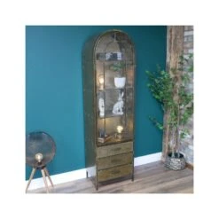 Arched Antique Metal With Glass Door Display Cabinet