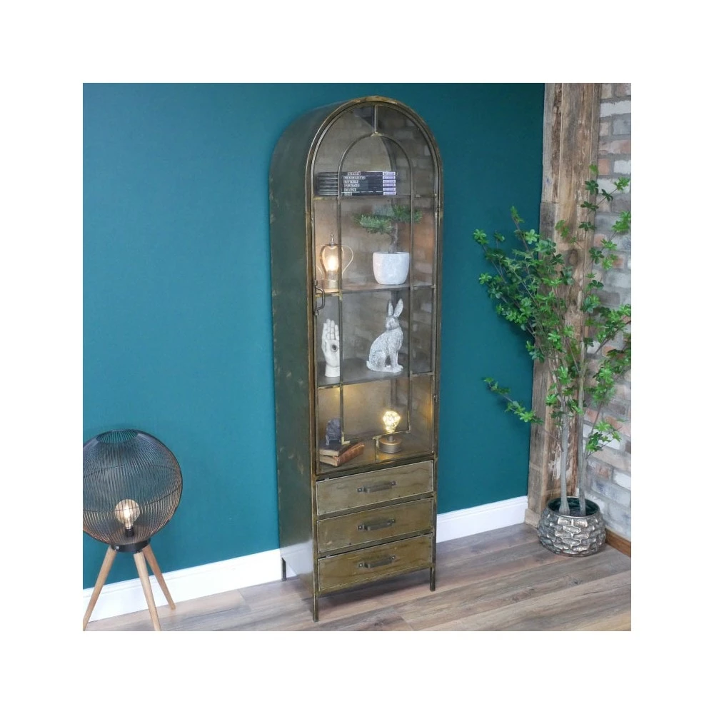 Arched Antique Metal With Glass Door Display Cabinet 1 Arched Antique Metal With Glass Door Display Cabinet