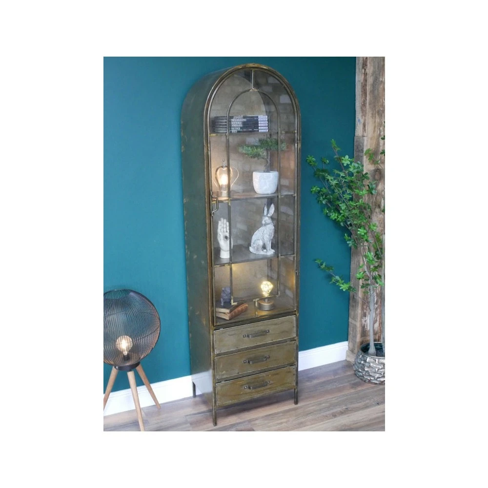 Arched Antique Metal With Glass Door Display Cabinet 2 Arched Antique Metal With Glass Door Display Cabinet - Image 2
