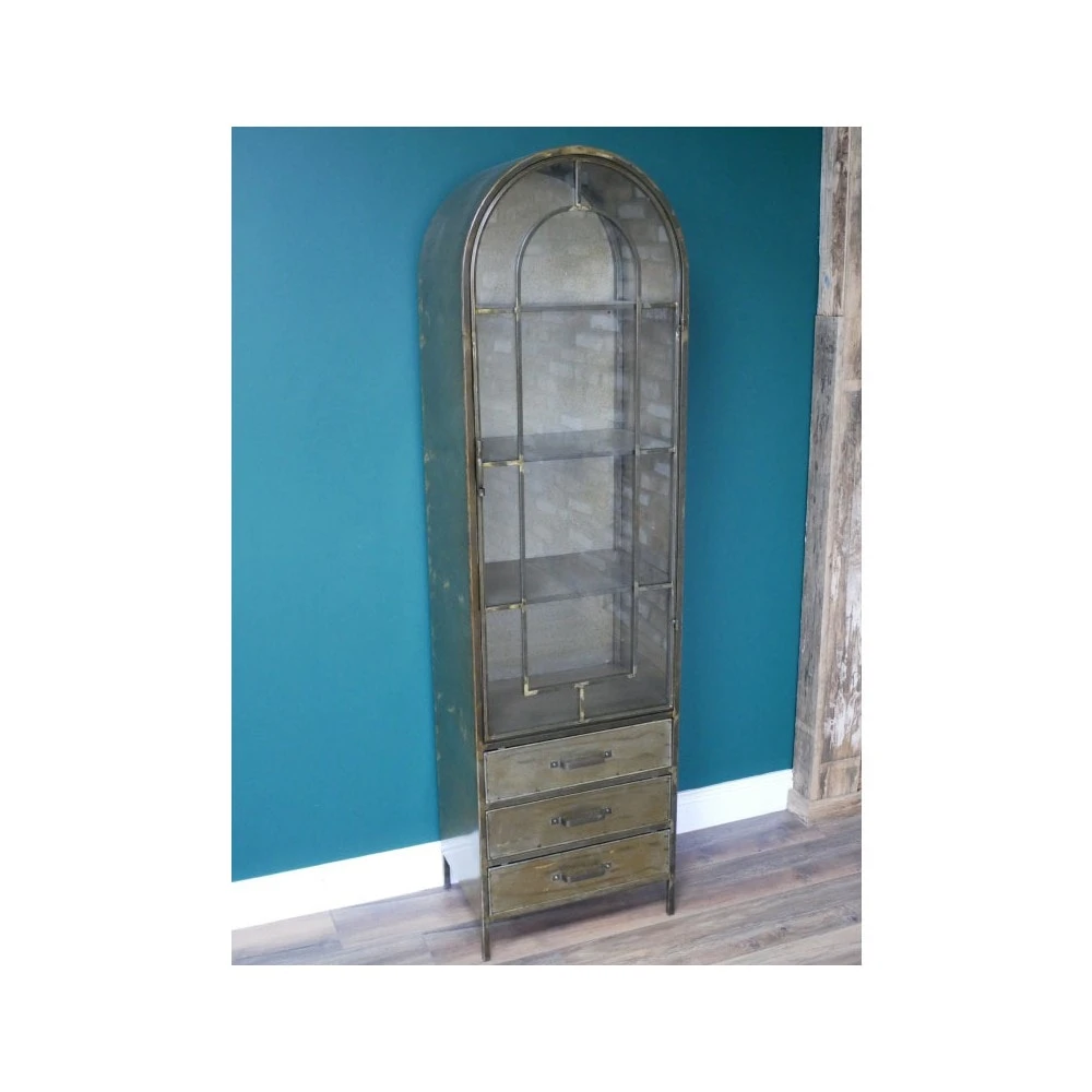 Arched Antique Metal With Glass Door Display Cabinet 3 Arched Antique Metal With Glass Door Display Cabinet - Image 3