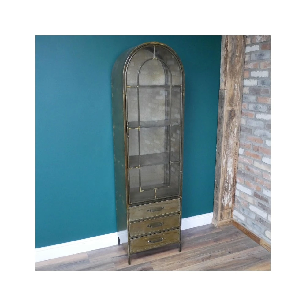 Arched Antique Metal With Glass Door Display Cabinet 4 Arched Antique Metal With Glass Door Display Cabinet - Image 4