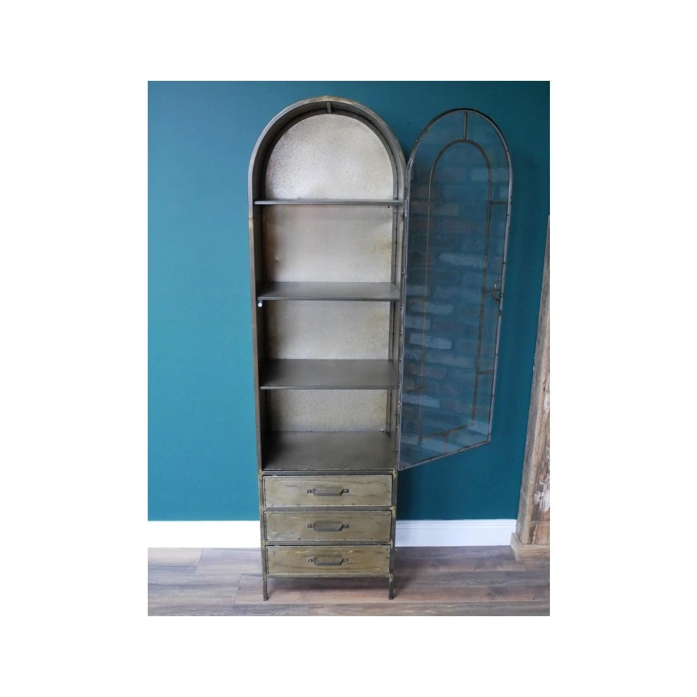 Arched Antique Metal With Glass Door Display Cabinet 5 Arched Antique Metal With Glass Door Display Cabinet - Image 5