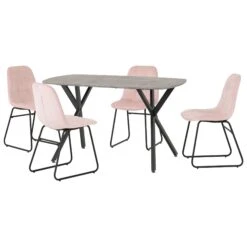 Athens Concrete Effect Rectangular Dining Set With Baby Pink Lukas Chairs
