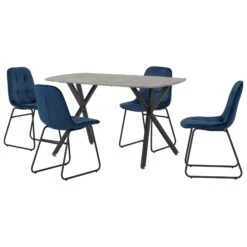 Athens Concrete Effect Rectangular Dining Set With Sapphire Blue Lukas Chairs