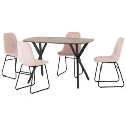 Athens Medium Oak Rectangular Dining Set With Baby Pink Lukas Chairs