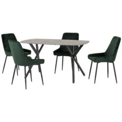 Athens Rectangular Dining Set Concrete & Emerald Green