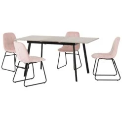 Avery Concrete & Grey Oak Extending Dining Set With Baby Pink Lukas Chairs