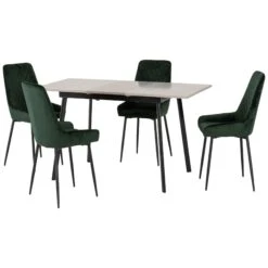 Avery Concrete & Grey Oak Extending Dining Set With Emerald Green Avery Chairs