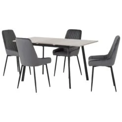 Avery Concrete & Grey Oak Extending Dining Set With Grey Avery Chairs
