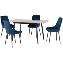 Avery Concrete & Grey Oak Extending Dining Set With Sapphire Blue Avery Chairs