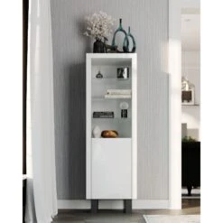Belarmino Gloss Grey Tall Narrow Bookcase