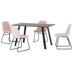 Berlin Black Wood Grain Dining Set With Baby Pink Lukas Chairs