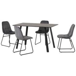 Berlin Black Wood Grain Dining Set With Grey Lukas Chairs