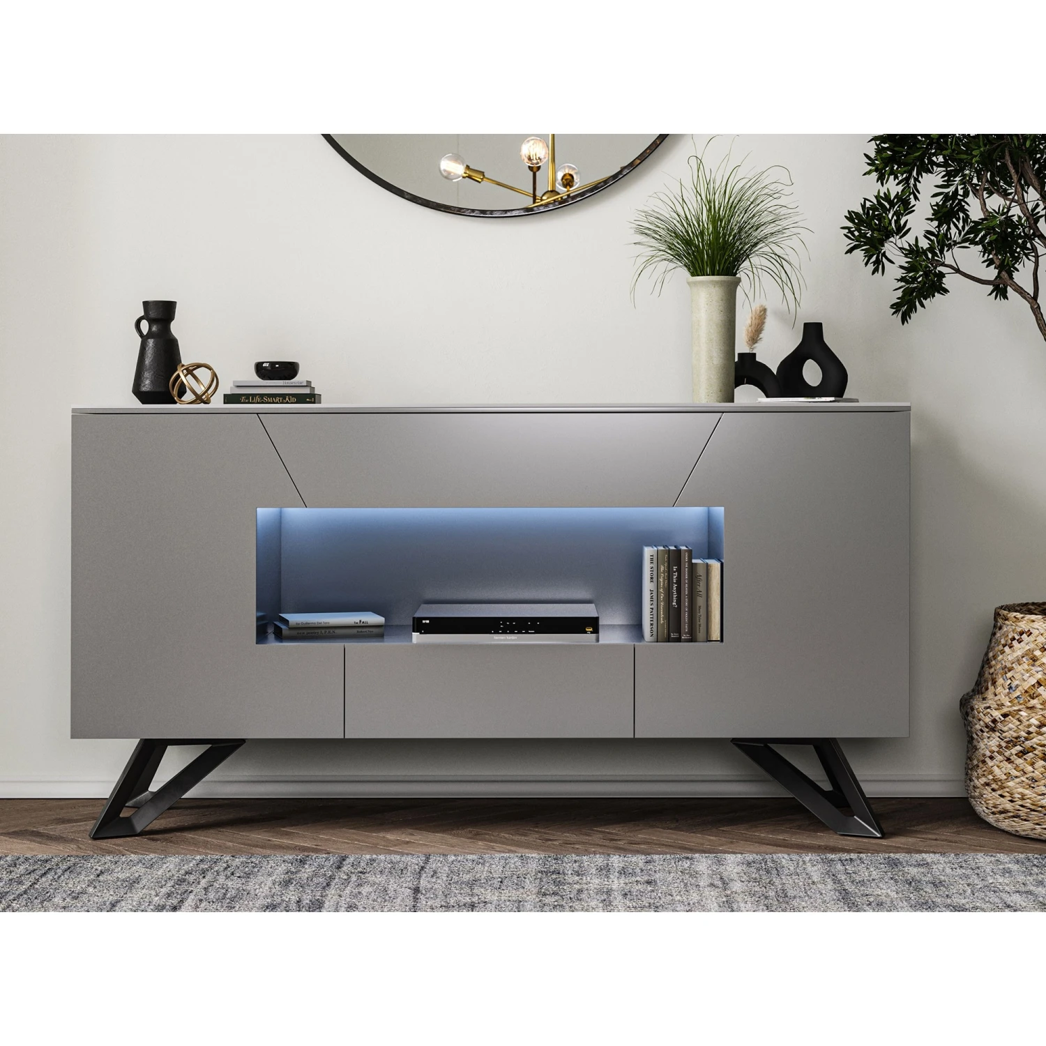 Carsyn Grey Matt Dark Grey Large Sideboard With LED 1 Carsyn Grey Matt Dark Grey Large Sideboard With LED