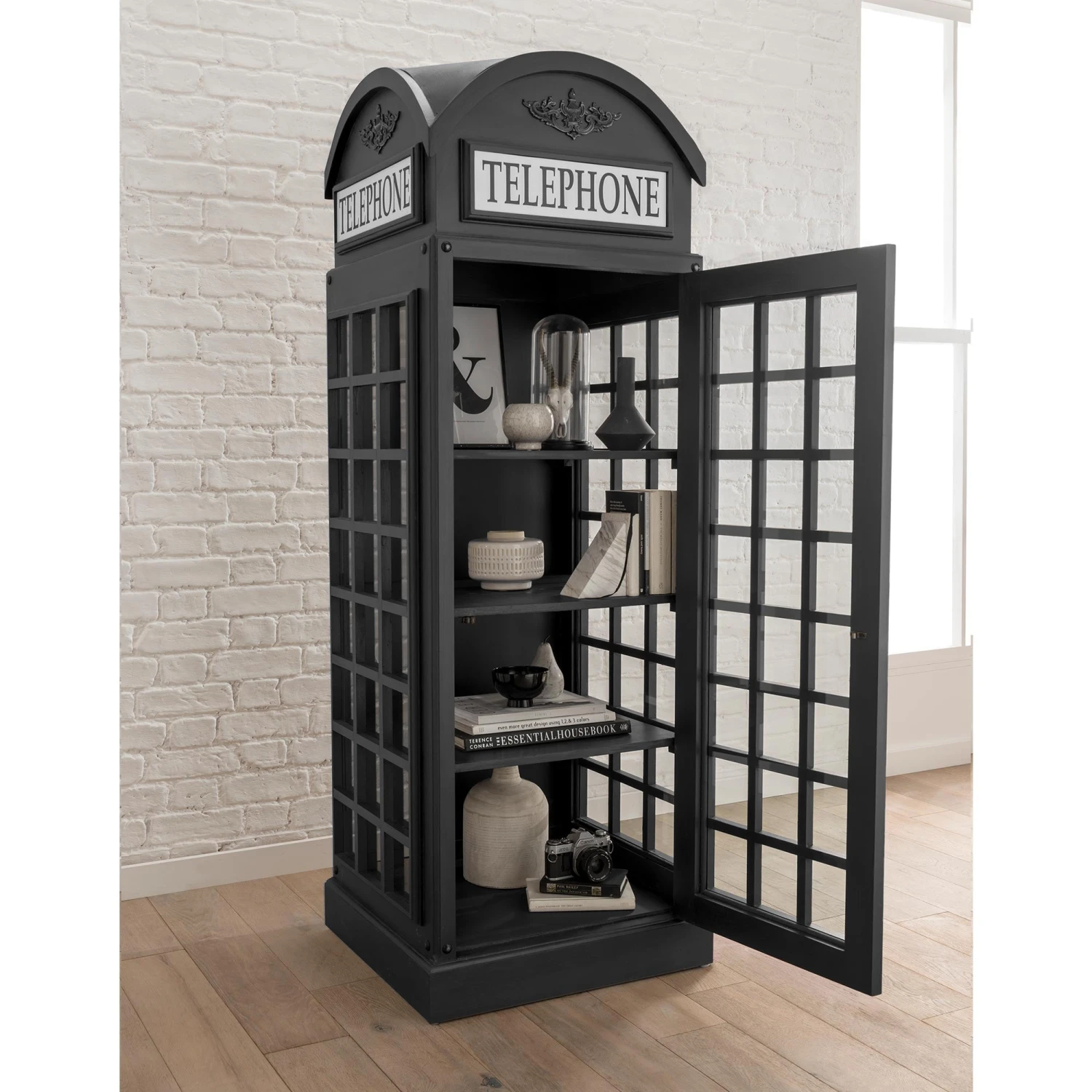 Drinks Cabinet - Telephone Box Design (Black) 1 Drinks Cabinet - Telephone Box Design (Black)