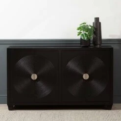 Elon 4 Door Black Sideboard With Smoked Mirror Top