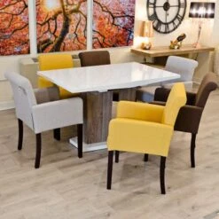 High Gloss White And Wood Effect Extending Dining Table -Dining Tables Sales high gloss white and wood effect extending dining table p78790 136446 zoom