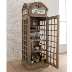 Home Bar - Natural Wooden Telephone Box Drinks Cabinet