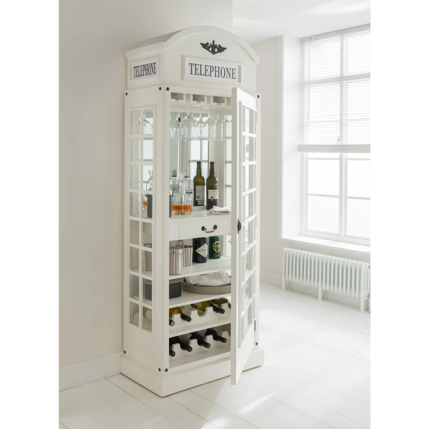 Home Bar, White Telephone Box Display Cabinet 1 Home Bar, White Telephone Box Display Cabinet