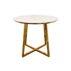 Juno Gold 90cm Round Dining Table With Polar White Sintered Stone Top