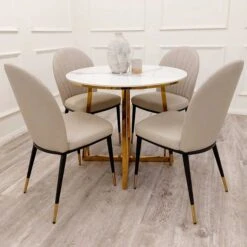 Juno Gold 90cm Round Dining Table With Polar White Sintered Stone Top -Dining Tables Sales juno gold 90cm round dining table with polar white sintered stone top p81910 166537 zoom