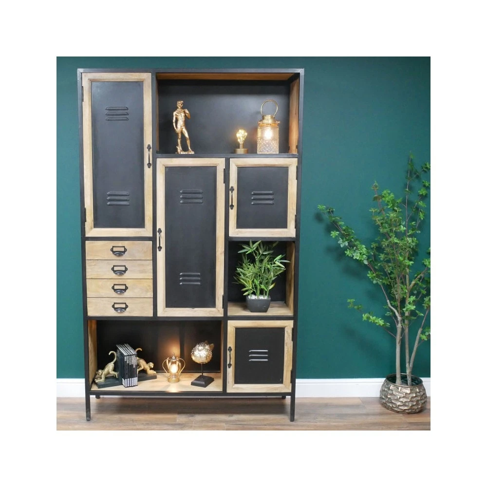 Large Iron & Mango Wood 4 Drawers, 4 Door & 3 Shelf Industrial Cabinet 1 Large Iron & Mango Wood 4 Drawers, 4 Door & 3 Shelf Industrial Cabinet