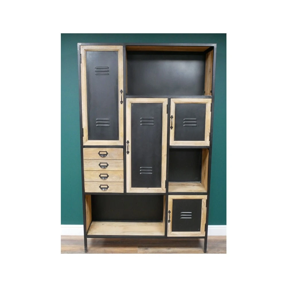 Large Iron & Mango Wood 4 Drawers, 4 Door & 3 Shelf Industrial Cabinet 3 Large Iron & Mango Wood 4 Drawers, 4 Door & 3 Shelf Industrial Cabinet - Image 3