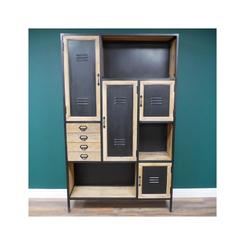 Large Iron & Mango Wood 4 Drawers, 4 Door & 3 Shelf Industrial Cabinet 4 Large Iron & Mango Wood 4 Drawers, 4 Door & 3 Shelf Industrial Cabinet - Image 4