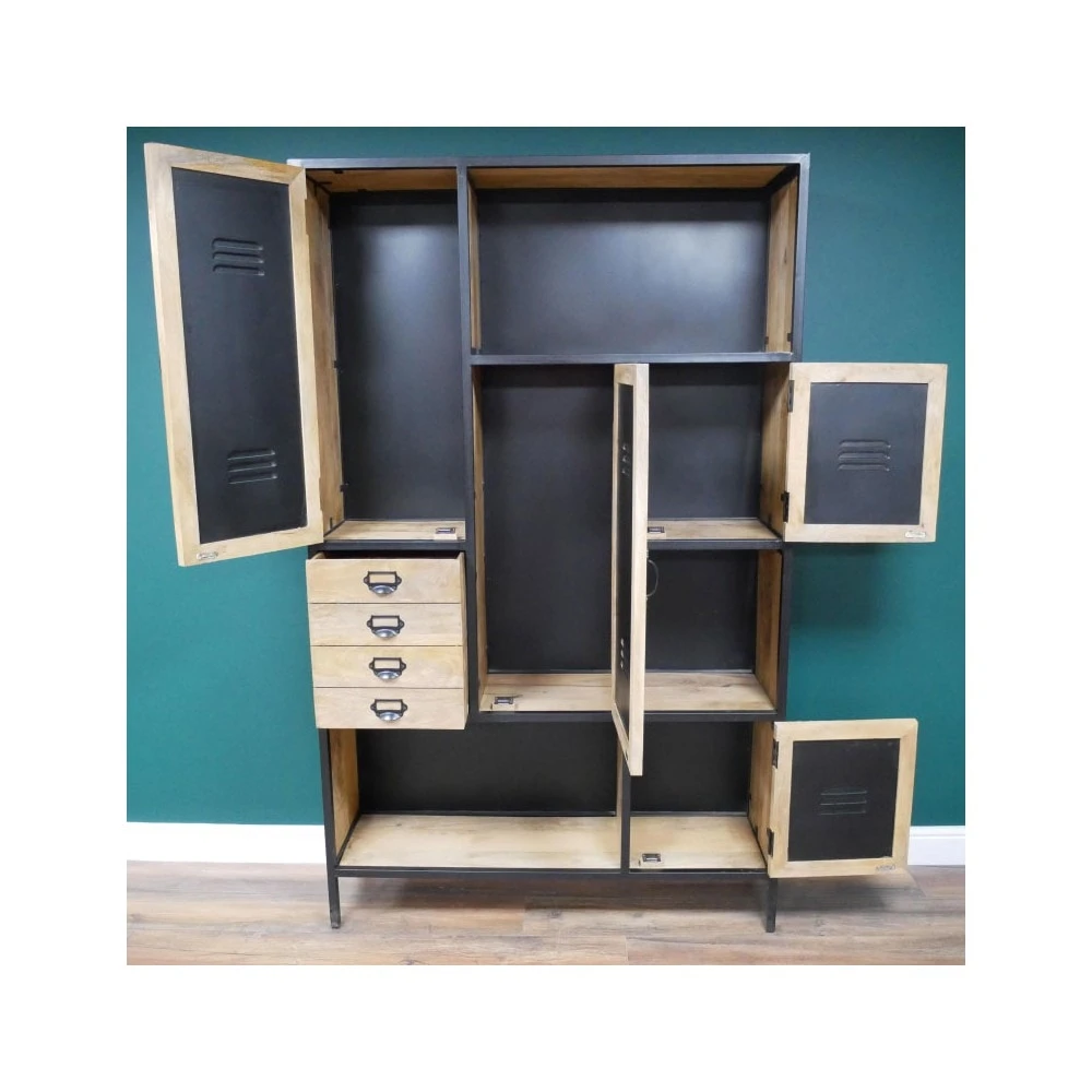 Large Iron & Mango Wood 4 Drawers, 4 Door & 3 Shelf Industrial Cabinet 6 Large Iron & Mango Wood 4 Drawers, 4 Door & 3 Shelf Industrial Cabinet - Image 6