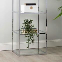 Logan 151.5cm Chrome And Glass 4 Tiered Rectangular Display Unit -Dining Tables Sales logan 151 5cm chrome and glass 4 tiered rectangular display unit p81362 163710 zoom