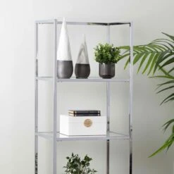 Logan 151.5cm Chrome And Glass 4 Tiered Rectangular Display Unit -Dining Tables Sales logan 151 5cm chrome and glass 4 tiered rectangular display unit p81362 163711 zoom