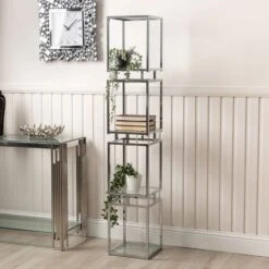 Logan 165.5cm Chrome And Glass 4 Tiered Square Display Unit