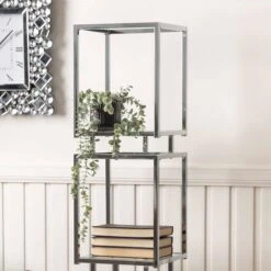 Logan 165.5cm Chrome And Glass 4 Tiered Square Display Unit -Dining Tables Sales logan 165 5cm chrome and glass 4 tiered square display unit p81363 163716 zoom