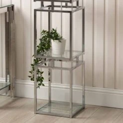 Logan 165.5cm Chrome And Glass 4 Tiered Square Display Unit -Dining Tables Sales logan 165 5cm chrome and glass 4 tiered square display unit p81363 163717 zoom