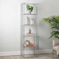 Logan 189cm Chrome And Glass 5 Tiered Rectangular Display Unit