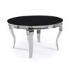 Louis 1.3m Round Chrome Dining Table In Black Glass