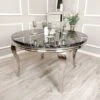 Louis 1.3m Round Chrome Dining Table With Black Marble Top
