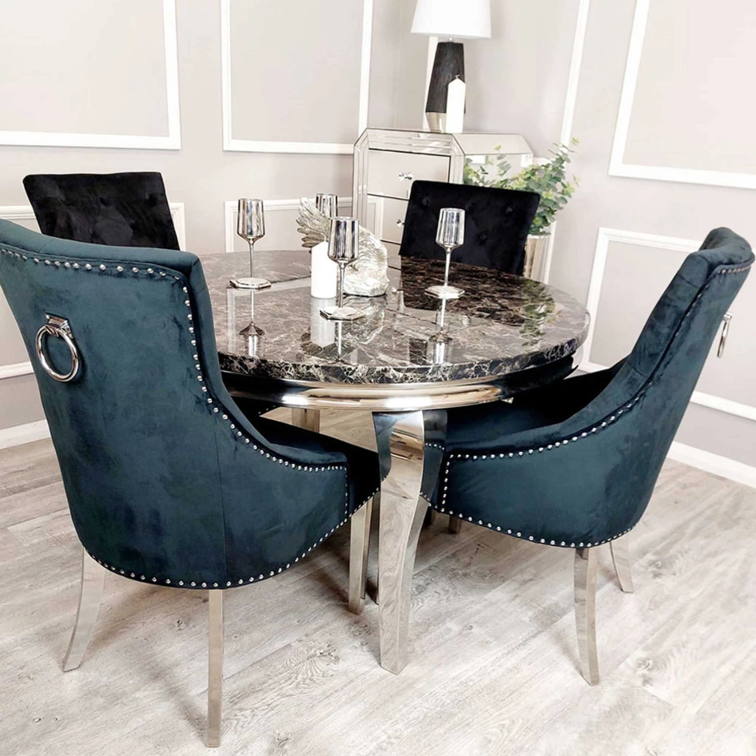 Louis 1.3m Round Chrome Dining Table With Black Marble Top 2 Louis 1.3m Round Chrome Dining Table With Black Marble Top - Image 2