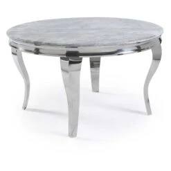 Louis 1.3m Round Chrome Dining Table With Light Grey Marble Top