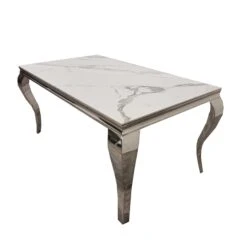 Louis 1.8m Chrome Dining Table With Polar White Sintered Stone Top