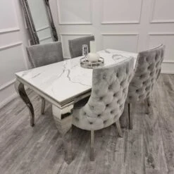 Louis 1.8m Chrome Dining Table With Polar White Sintered Stone Top -Dining Tables Sales louis 1 8m chrome dining table with polar white sintered stone top p82038 166926 zoom