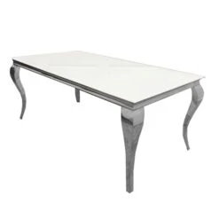 Louis Chrome 1.5m Dining Table With White Glass Top
